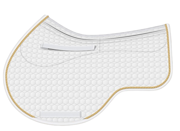 EA Mattes in Australia Eurofit showjump correction saddle pad/cloth with pockets and shims - white with gold piping