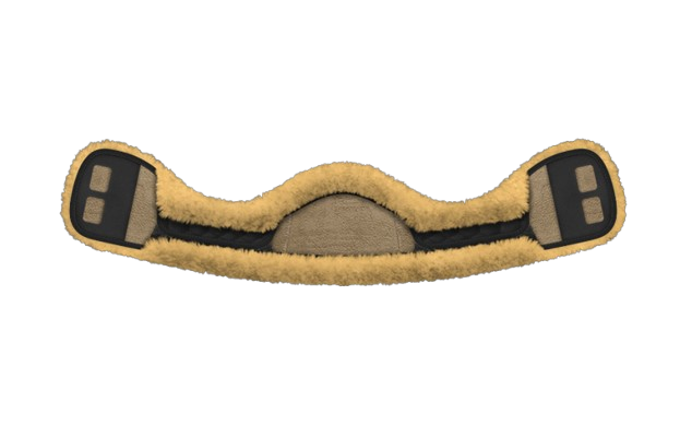 EA Mattes Australia crescent short sheepskin girth cover - black with natural/yellow sheepskin