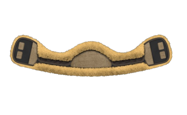 EA Mattes Australia crescent short sheepskin girth cover - brown with natural/yellow sheepskin