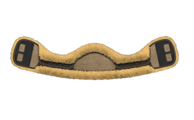 EA Mattes Australia crescent short sheepskin girth cover - brown with natural/yellow sheepskin