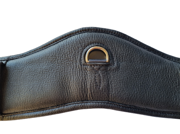 Bliss of London anatomic leather short dressage girth D ring close up