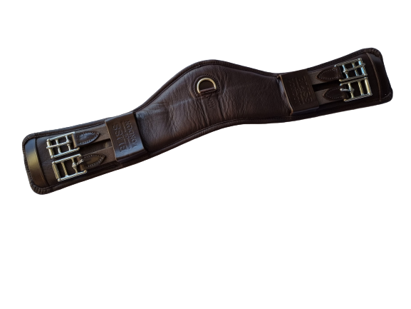 Bliss of London anatomic leather short dressage girth with D ring - cocoa brown