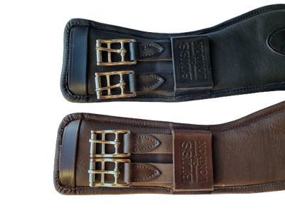 Bliss of London anatomic leather dressage girth - close up of buckles