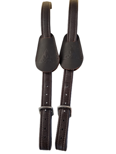 Bliss of London mono dressage stirrup leathers - cocoa/brown showing buckles
