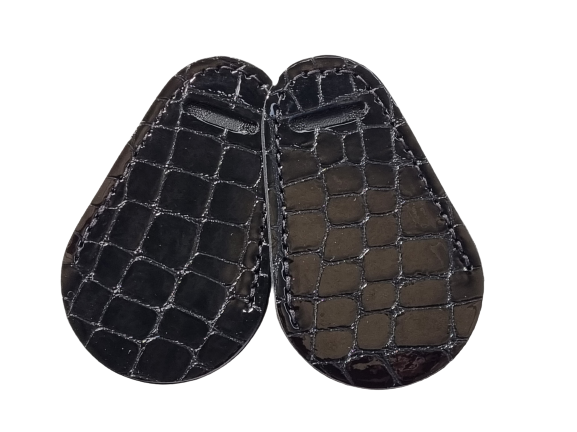 Bliss of London mono stirrup leathers fancy buckle guards - patent black croc