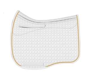 EA Mattes in Australia - Eurofit dressage correction saddle pad/cloth with pockets and shims - white with gold piping