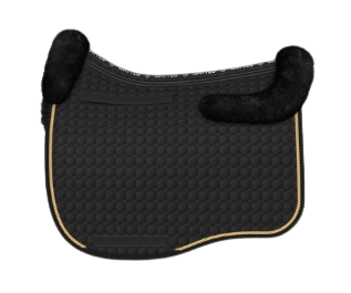 EA Mattes in Australia - Eurofit dressage correction sheepskin saddle pad/cloth with pockets and shims - black with gold piping