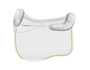 EA Mattes in Australia - Eurofit dressage correction sheepskin saddle pad/cloth with pockets and shims - white with gold piping