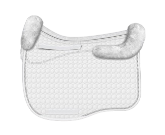 EA Mattes in Australia - Eurofit dressage correction sheepskin saddle pad/cloth with pockets and shims - white with silver piping