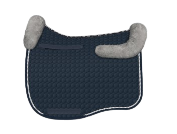 EA Mattes in Australia - Eurofit dressage sheepskin saddle pad/cloth - navy with silver piping and grey sheepskin