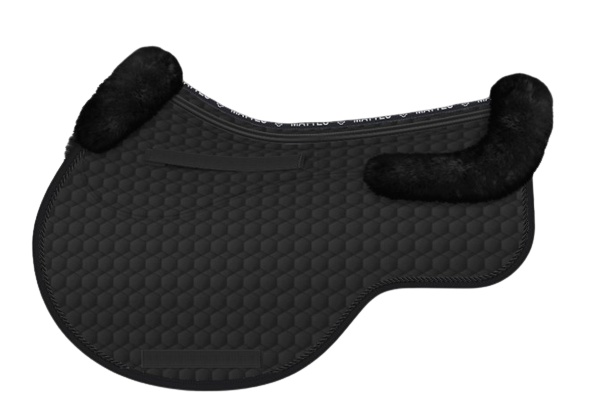 EA Mattes in Australia Eurofit showjump correction sheepskin saddle pad/cloth with pockets and shims - black with black piping