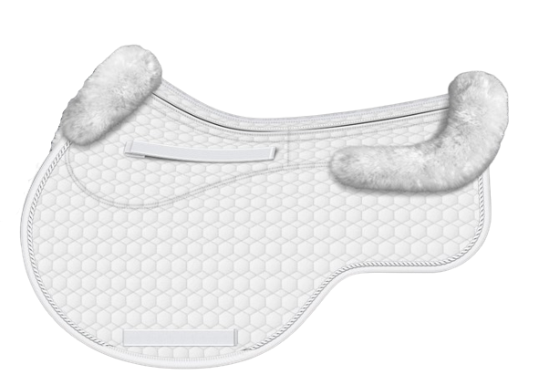 EA Mattes in Australia Eurofit showjump correction sheepskin saddle pad/cloth with pockets and shims - white with white piping