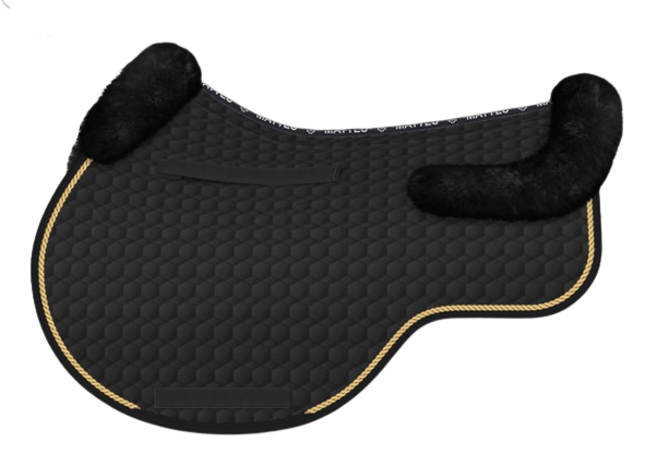 EA Mattes in Australia Eurofit showjump sheepskin saddle pad/cloth - black with gold piping