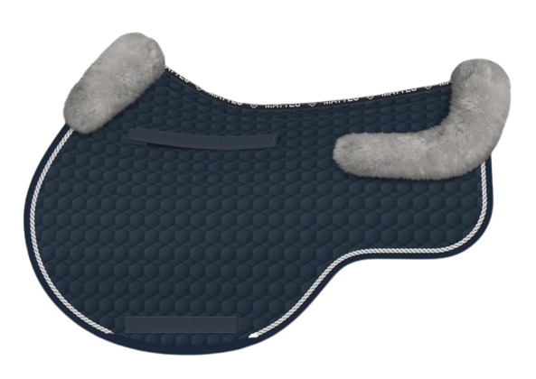 EA Mattes in Australia Eurofit showjump sheepskin saddle pad/cloth - navy with grey sheepskin and silver piping