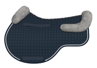 EA Mattes in Australia Eurofit showjump sheepskin saddle pad/cloth - navy with grey sheepskin and silver piping