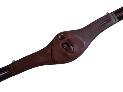 Erreplus leather jumping girth with narrow belly stud guard - cacao