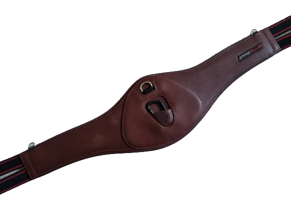 Erreplus leather jumping girth with narrow belly stud guard - cacao