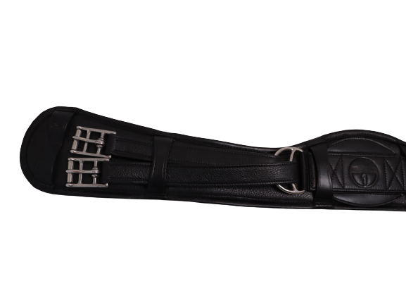 Tech 1 leather self adjusting dressage girth - black - close up of buckles