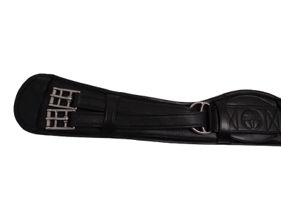 Tech 1 leather self adjusting dressage girth - black - close up of buckles