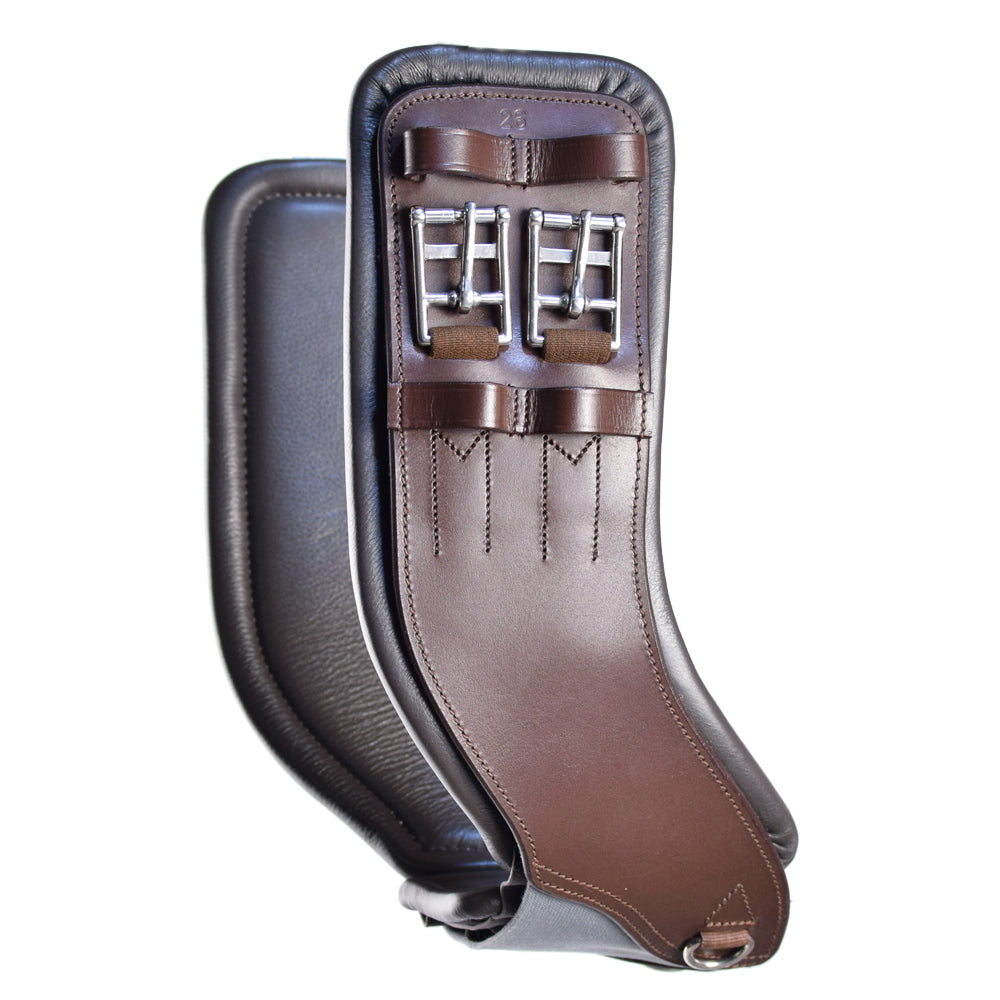 Total Saddle Fit Stretchtec shoulder relief english dressage girth with leather liner - brown