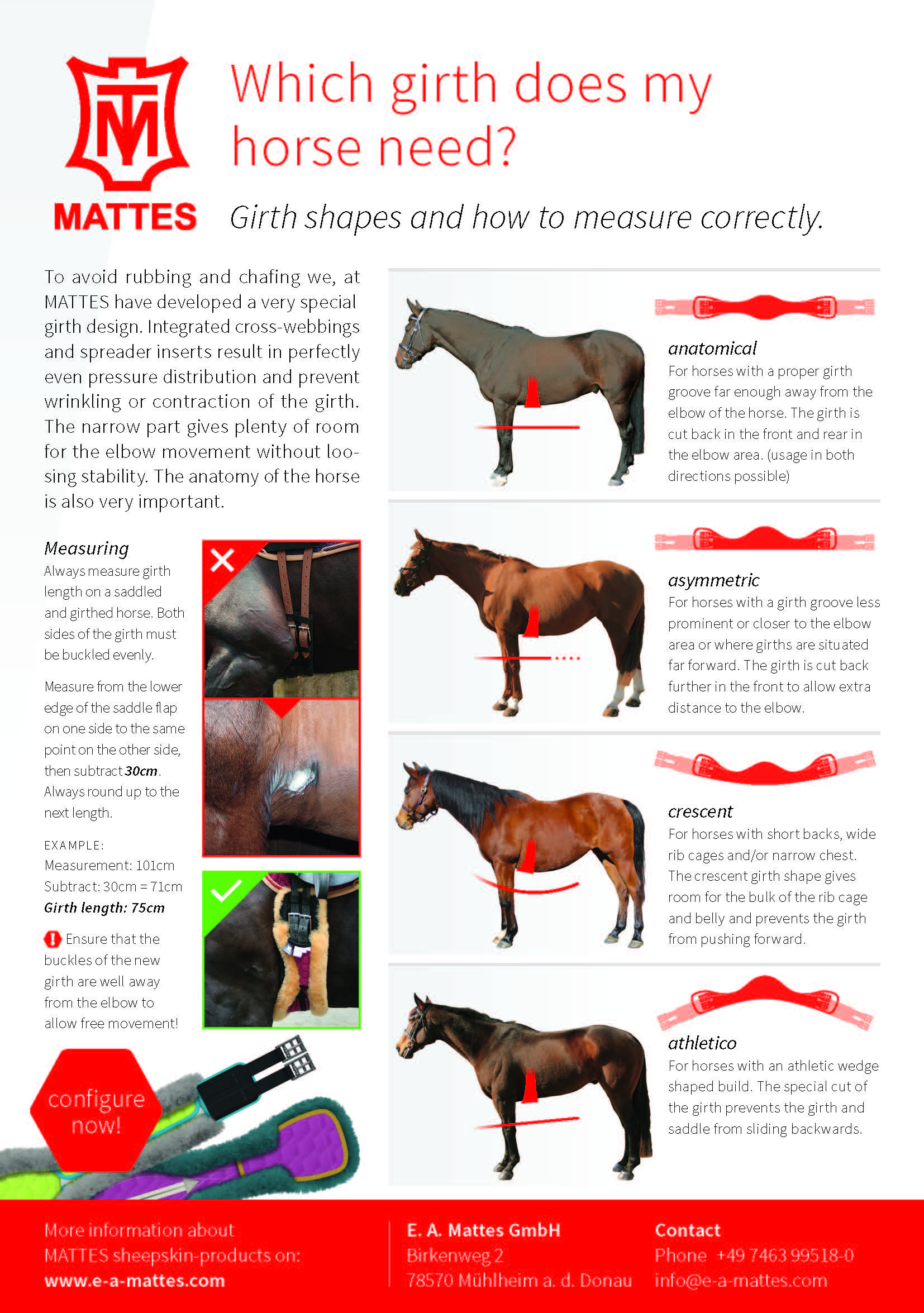 EA Mattes Special Short Girth - Crescent (Slimline leather base)